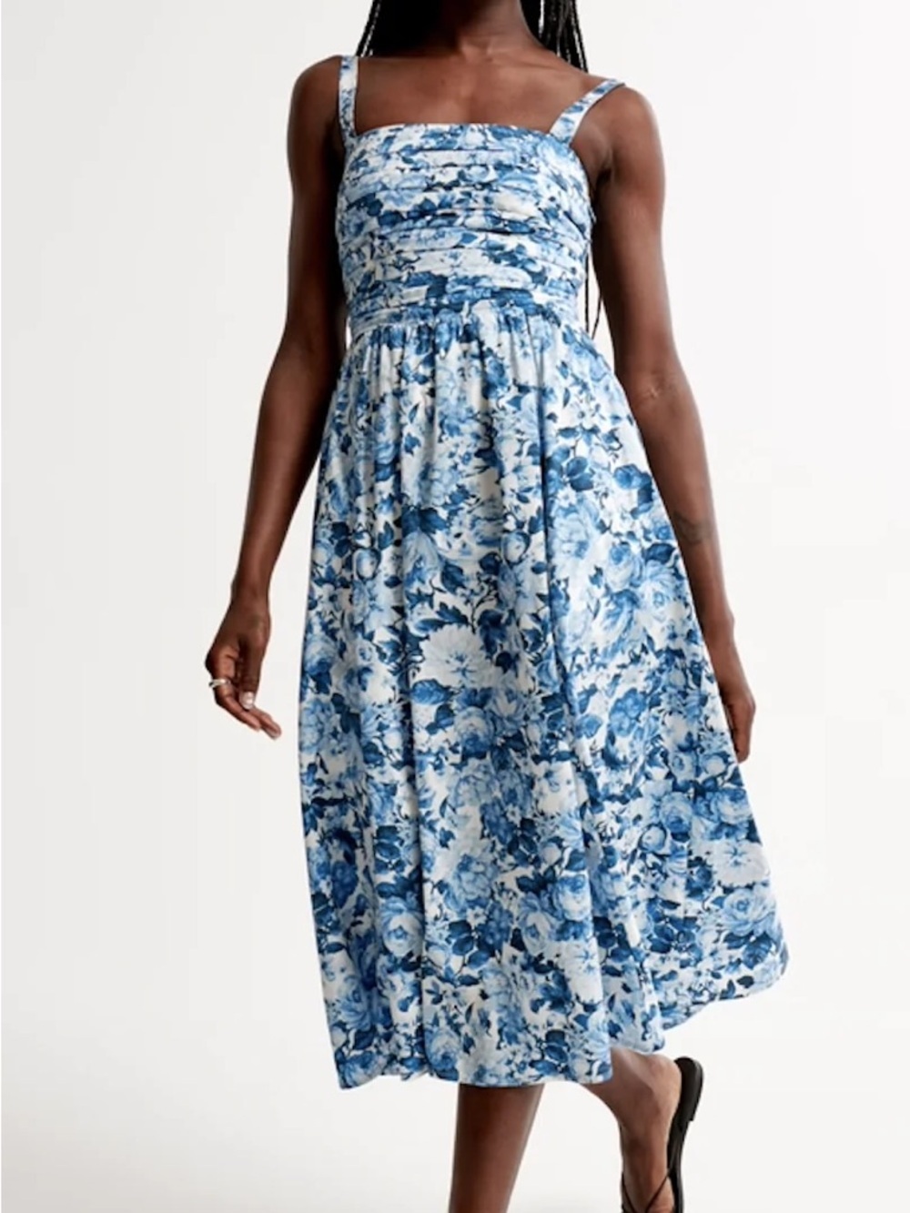 Abercrombie & Fitch Emerson Poplin Wide Strap Midi Dress Floral Blue
